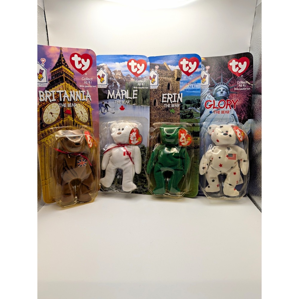 Ty Teenie Beanie Babies Carded Lot of 4 Britannia Maple Erin Glory 1999